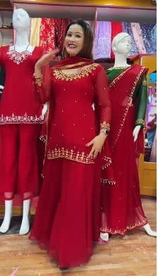 Menuka Anarkali Gown With Dupatta And Plazzo kurti with dupatta