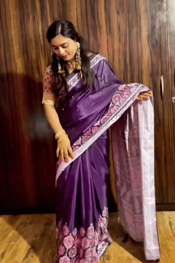 Embellished Embroidered Poly Chiffon Fusion Saree