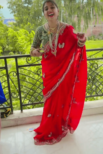 Red Saree Viral for Teej Embroidered Saree 5
