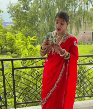 Red Saree Viral for Teej Embroidered Saree 4