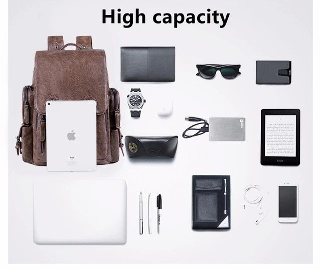 Leather Backpack College And School For Men Casual Travel Bag 4