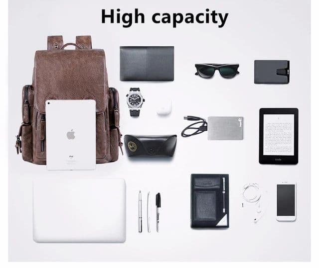 Leather Backpack College And School For Men Casual Travel Bag 3