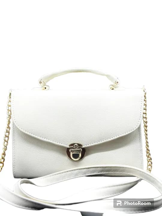 Box Shaped White Side Bag with handle for girls