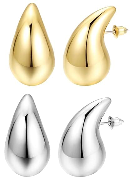 Shining 2 Pairs Combo Celebrity Inspired Stylish Gold Silver Plated Teardrop Earrings 2