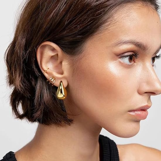 Shining 2 Pairs Combo Celebrity Inspired Stylish Gold Silver Plated Teardrop Earrings 4