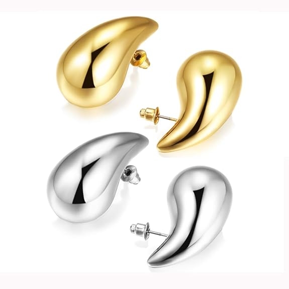 Shining 2 Pairs Combo Celebrity Inspired Stylish Gold Silver Plated Teardrop Earrings 2
