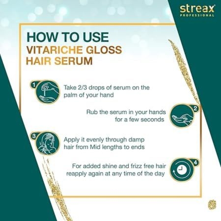 Streax Professional Vitariche Gloss Hair Serum for Women and Men | Enriched with Macadamia Oil and Vitamin E, Helps In Everyday Styling , Adds Shine To Hair, 100 ml (Pack of 2) 5