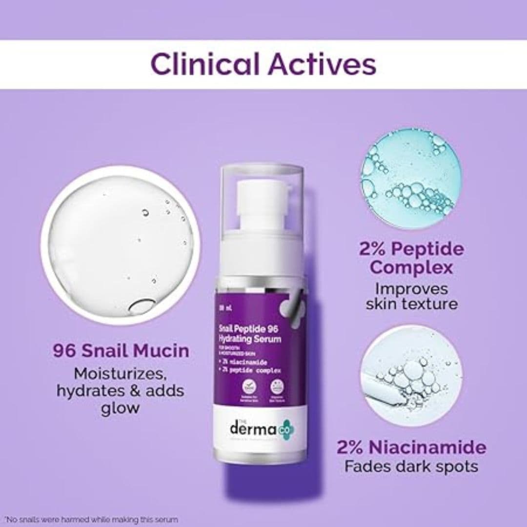 The Derma Co Snail Peptide 96 Hydrating Serum with Niacinamide & Peptide Complex for Smooth & Moisturized Skin, Snail Mucin Serum, Dull Skin, Fine Lines, Korean Skincare , 80 ml 2