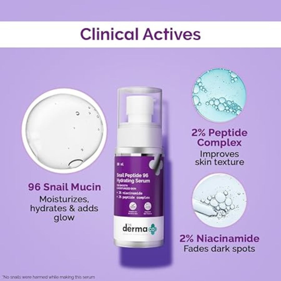 The Derma Co Snail Peptide 96 Hydrating Serum with Niacinamide & Peptide Complex for Smooth & Moisturized Skin, Snail Mucin Serum, Dull Skin, Fine Lines, Korean Skincare , 80 ml 3