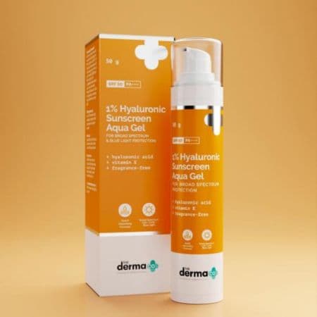 The Derma Co 1% Hyaluronic Sunscreen Aqua Ultra Light Gel with SPF 50 PA++++ UV A, UV B & Blue Light Protection 50g.
