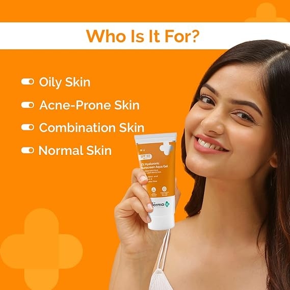 The Derma Co 1% Hyaluronic Sunscreen SPF 50 Aqua Gel - 80g, PA++++, Lightweight, No white-cast for Broad Spectrum & Blue Light Protection for Oily and Dry Skin 3
