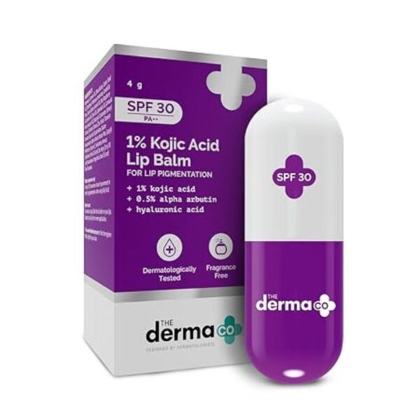 The Derma Co 1% Kojic Acid Lip Balm, With Alpha Arbutin & Hyaluronic Acid, SPF 30 PA++, Gives Moisturized Lips, Off White, Travel Friendly , For Dark & Pigmented Lips -4g 1