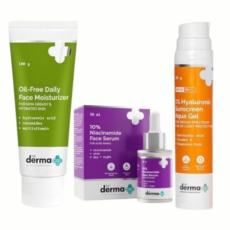 The derma Co Oil Free Face Moisturiser, Nacinamide Face serum and Hyluronic sunscreen Sets for Accne, dark spots and oil control 1
