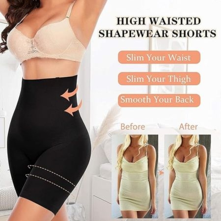Tummy Control Shapewear High Waist Trainer Thigh Slimmer - Black Medium Size 3