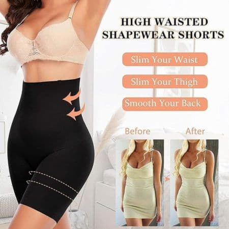 Tummy Control Shapewear High Waist Trainer Thigh Slimmer - Black Medium Size 2
