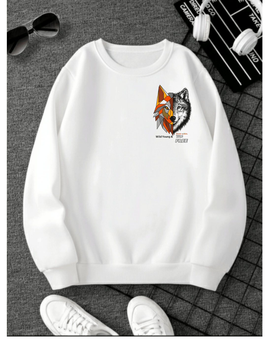 Wolf Printed Sweatshirt For women and men 2
