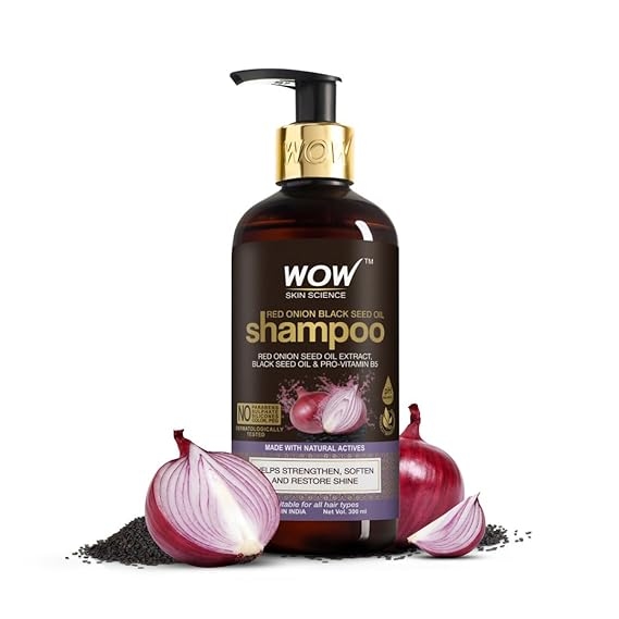 WOW Skin Science Red Onion Black Seed Oil Shampoo – 300 ml, Red Onion Seed Oil Extract, Black Seed Oil & Pro-Vitamin B5, Controls Hair fall, Sulphate & Paraben Free, Both For Men & Women 1