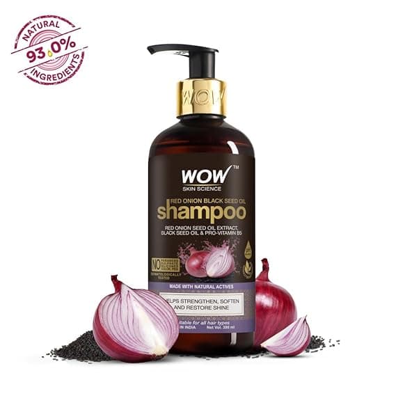 WOW Skin Science Red Onion Black Seed Oil Shampoo – 300 ml, Red Onion Seed Oil Extract, Black Seed Oil & Pro-Vitamin B5, Controls Hair fall, Sulphate & Paraben Free, Both For Men & Women 1