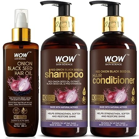 WOW Skin Science Ultimate Onion Oil Hair Care Kit for Hair Fall Control - Shampoo 300ml + Conditioner 300ml + Onion Hair Oil 200ml 1