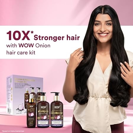 WOW Skin Science Ultimate Onion Oil Hair Care Kit for Hair Fall Control - Shampoo 300ml + Conditioner 300ml + Onion Hair Oil 200ml 5