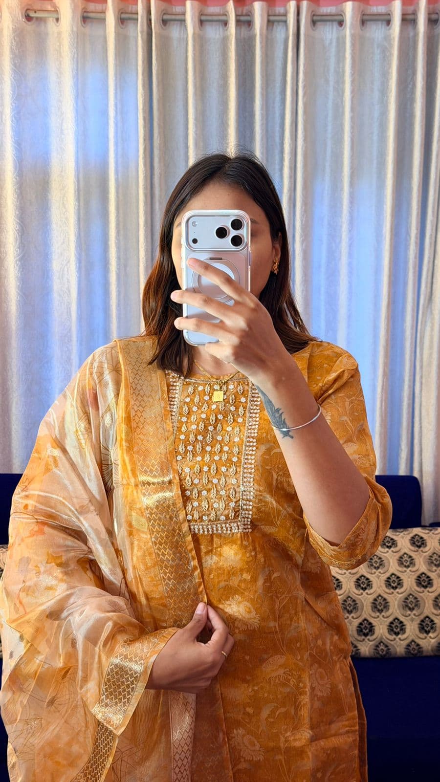 Mustard Yellow Embroidered Kurta Set with Dupatta