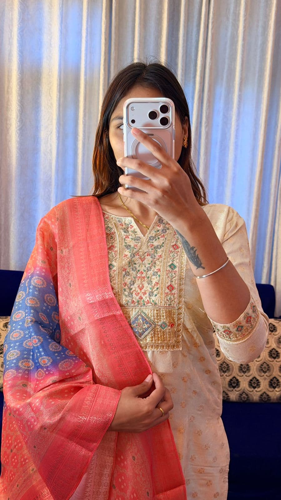 Printed & Embroidered Kurti Set with Dupatta