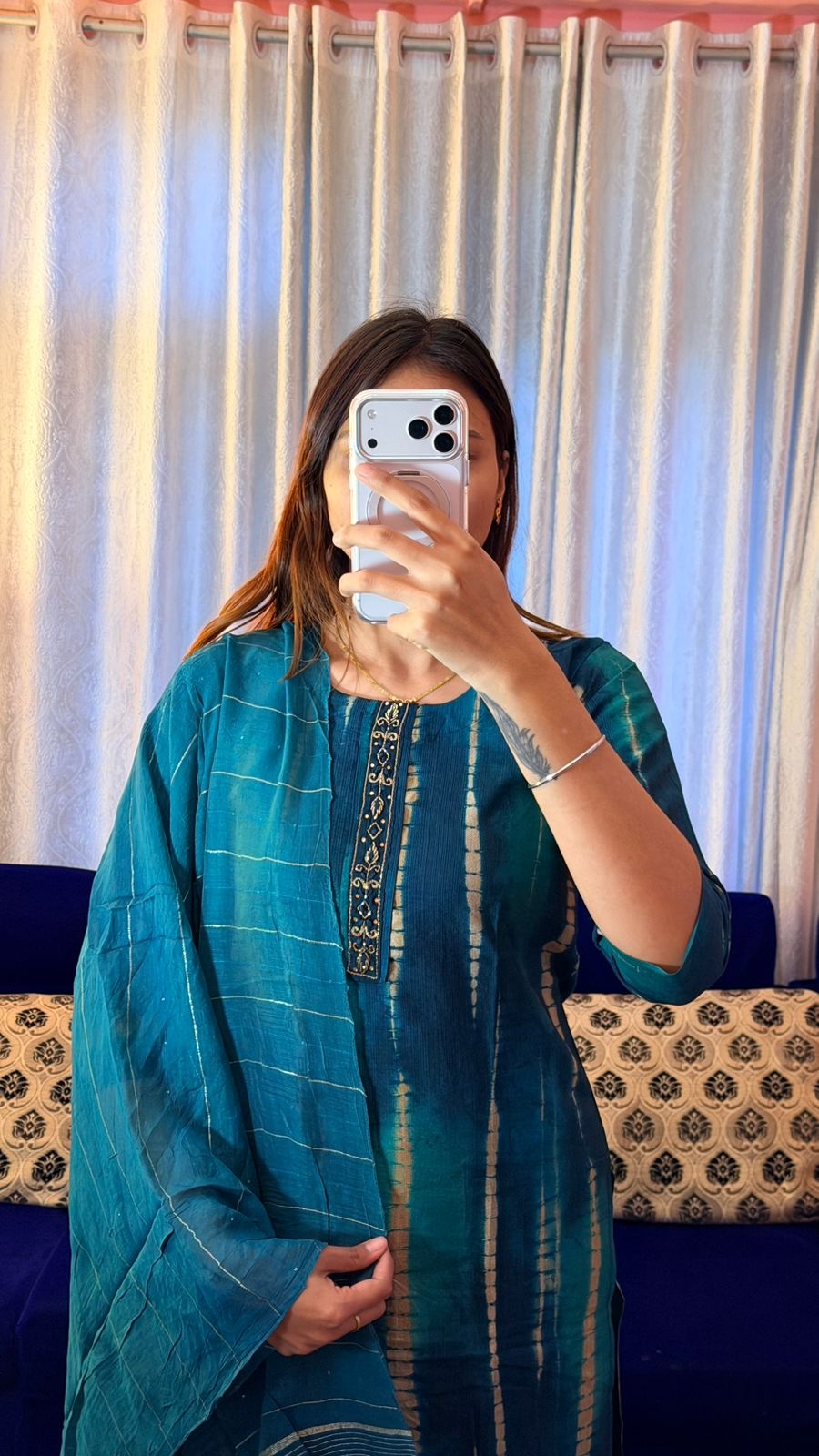 Royal Teal Shibori Art Kurta Set 1
