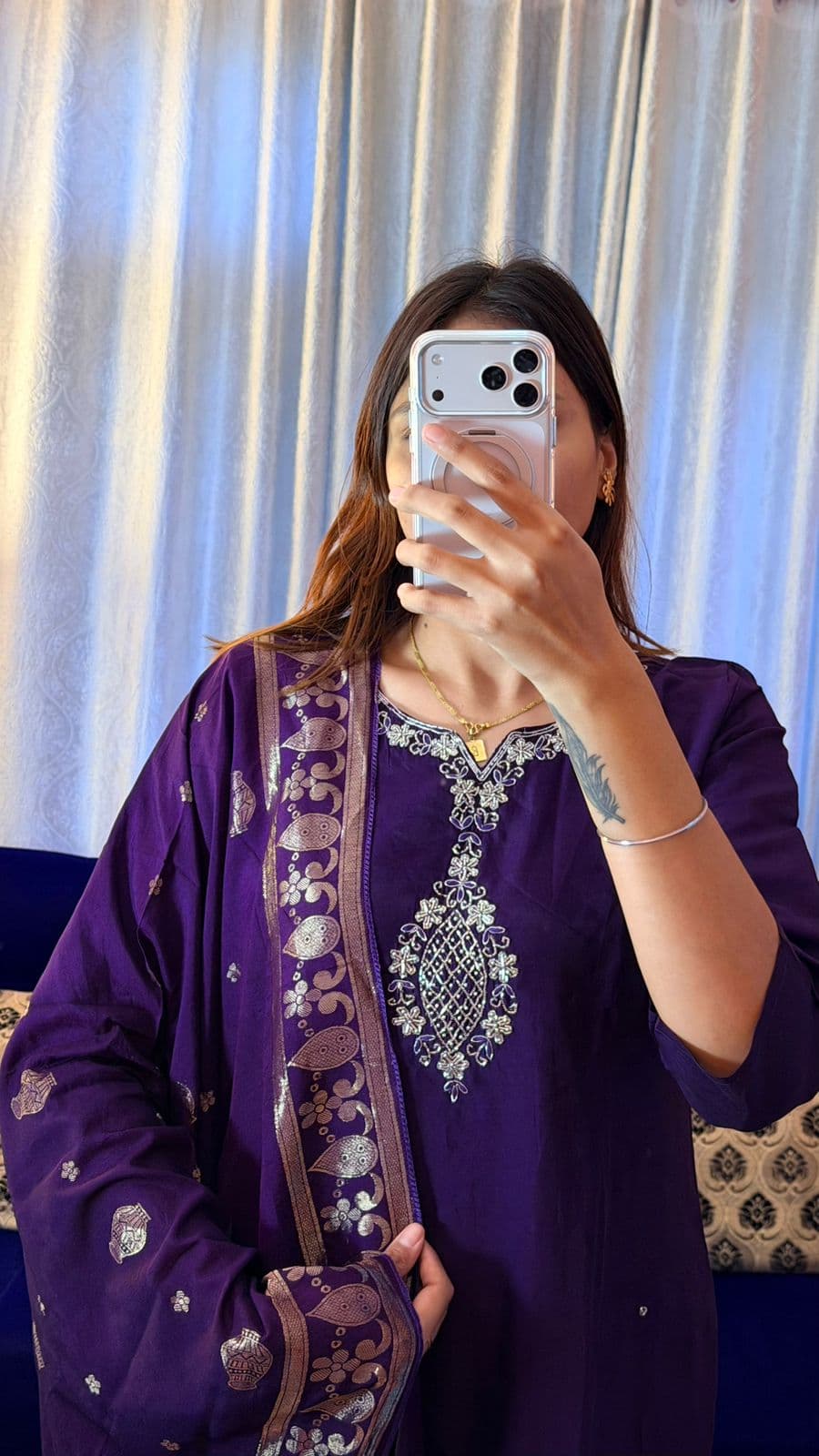 Regal Purple Embroidered Kurta Set