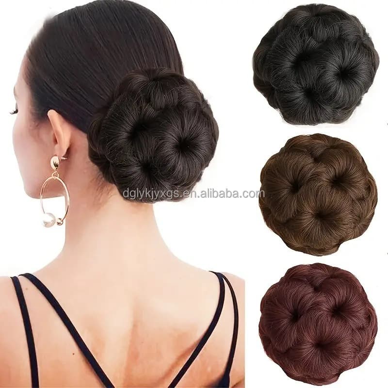 Elegant Rose Flower Bun Synthetic Hair Extension Chignon 4