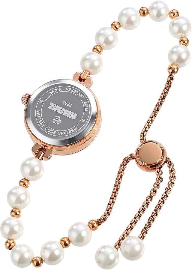 Korean Style Pearl Chain Elegant Adjustable Pull-out Bracelet Watch with Faux Pearls 2