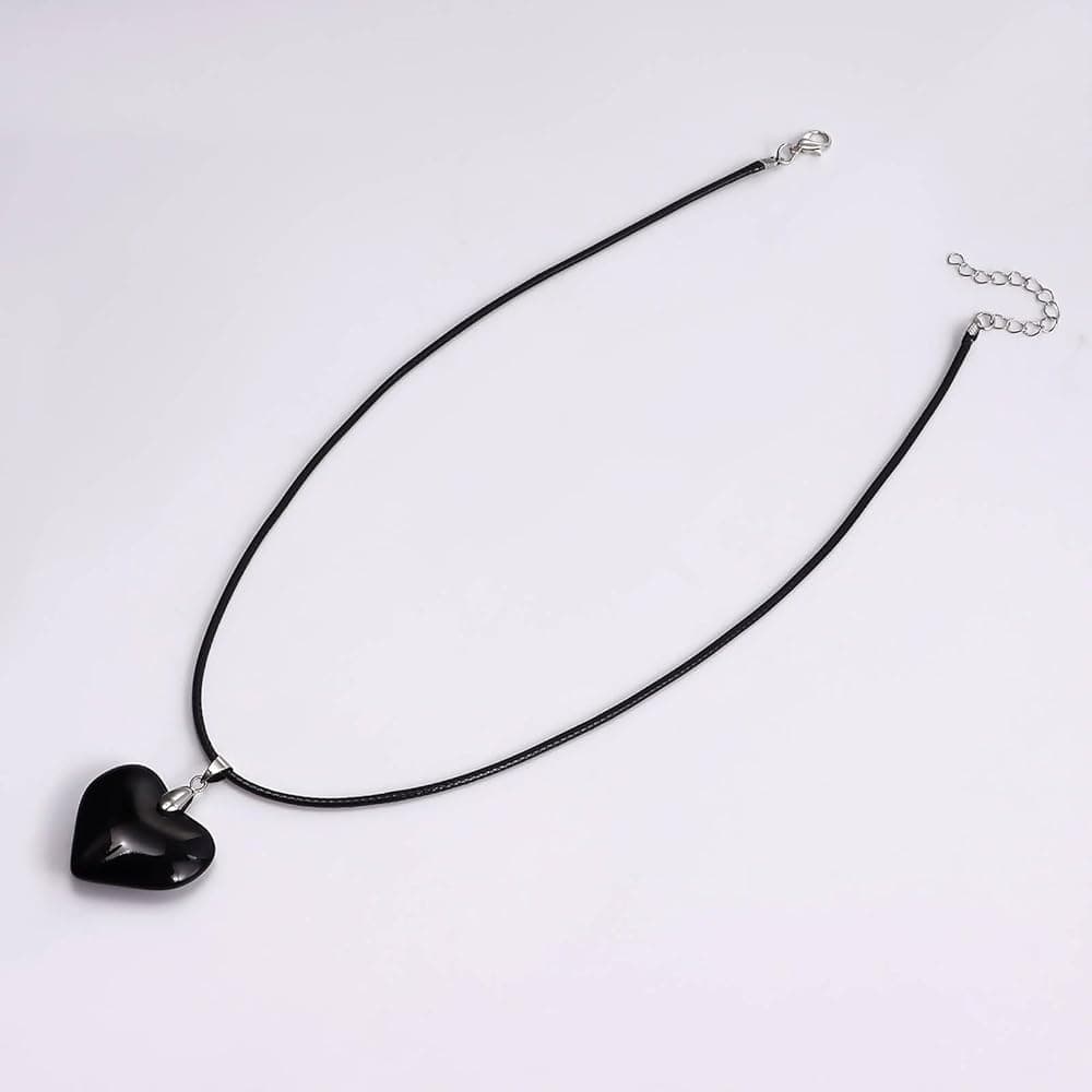 Black Heart Pendant Necklace Black Cord Leather Rope Chain.(Best Valentine Gift )