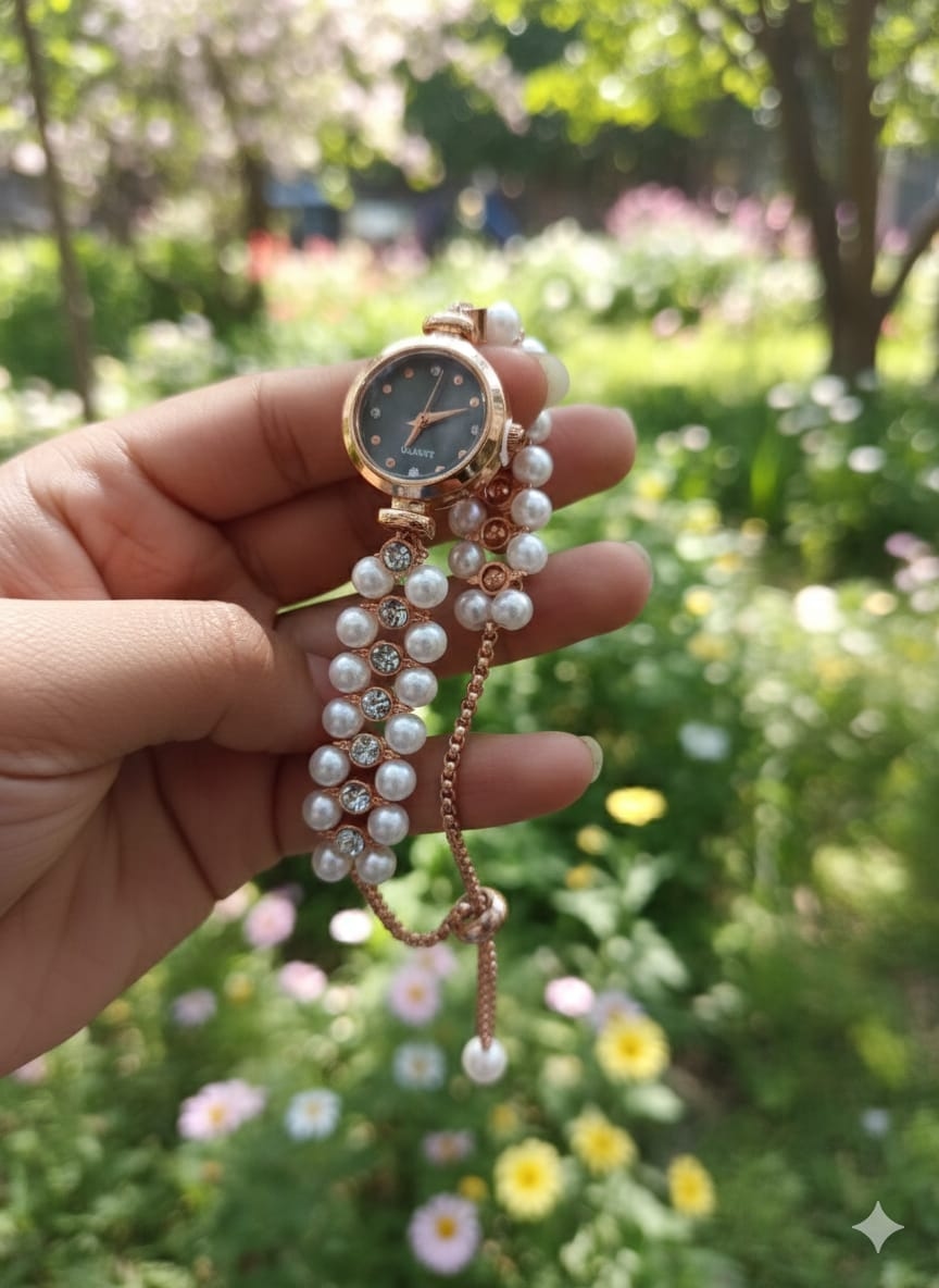 Elegant women's Pearl Adjustable Bracelet watch 1