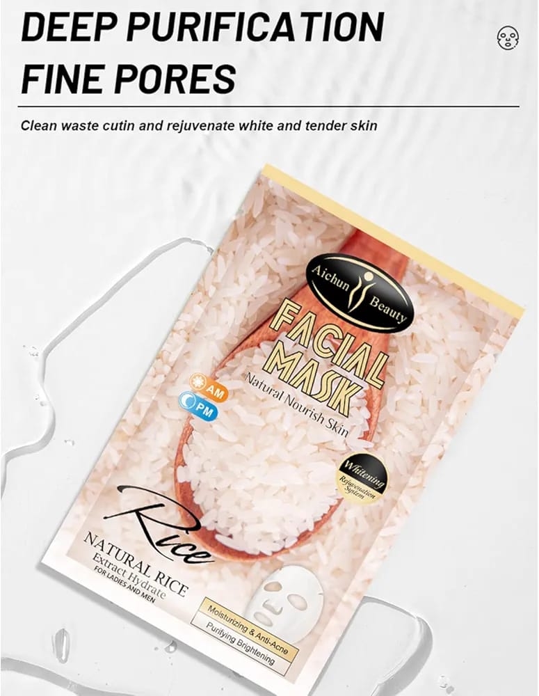 Aichun Beauty Natural Rice Extract Hydrate Facial Mask 2 Pcs 1