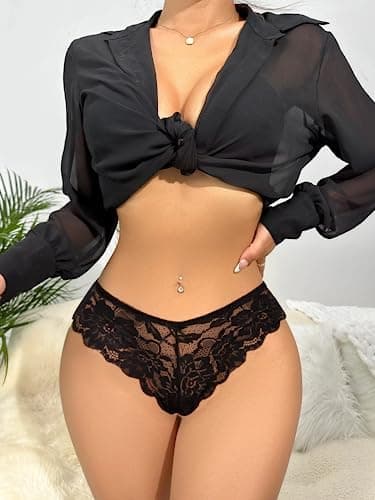 3 Pcs Lace Panties/Floral Net Panties/Underwear for Women And Ladies, Assorted Soft Panty 4