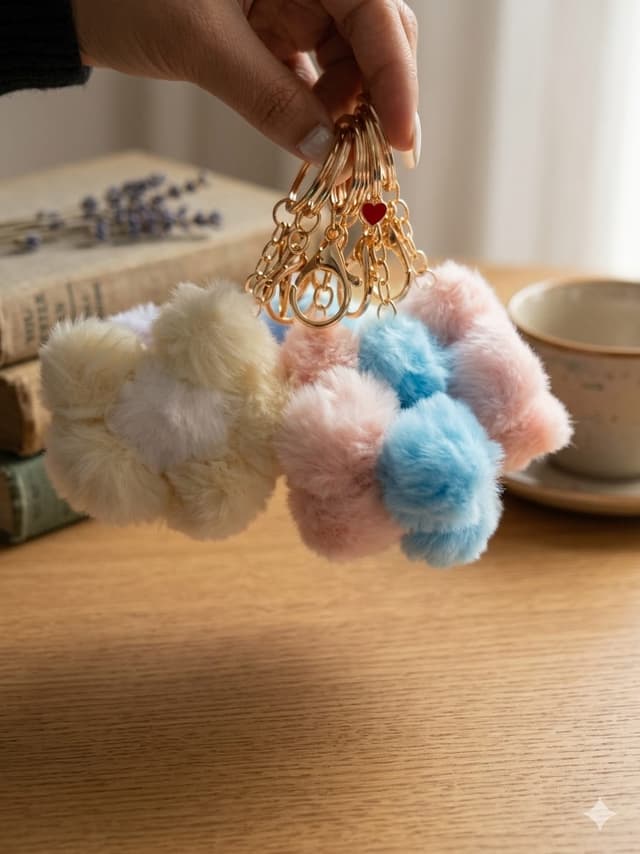 Korean Style Sweet Plush Flower Keychain Faux Fur Pom-Pom Bag Charm and Keyring Accessory for Girls and Women