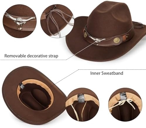 Western Cowboy Hat Cowboy Hat Felt Cowboy Hat Wide Brim Hat Outdoor Hat Cocked 2