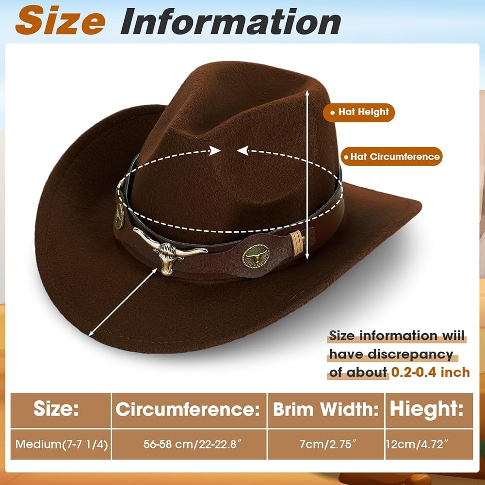 Western Cowboy Hat Cowboy Hat Felt Cowboy Hat Wide Brim Hat Outdoor Hat Cocked 7