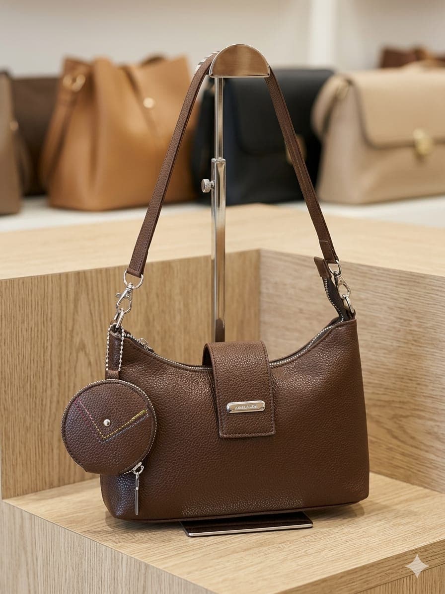 brown textured leather shoulder bag 1