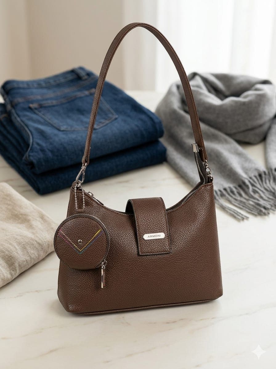 brown textured leather shoulder bag 2