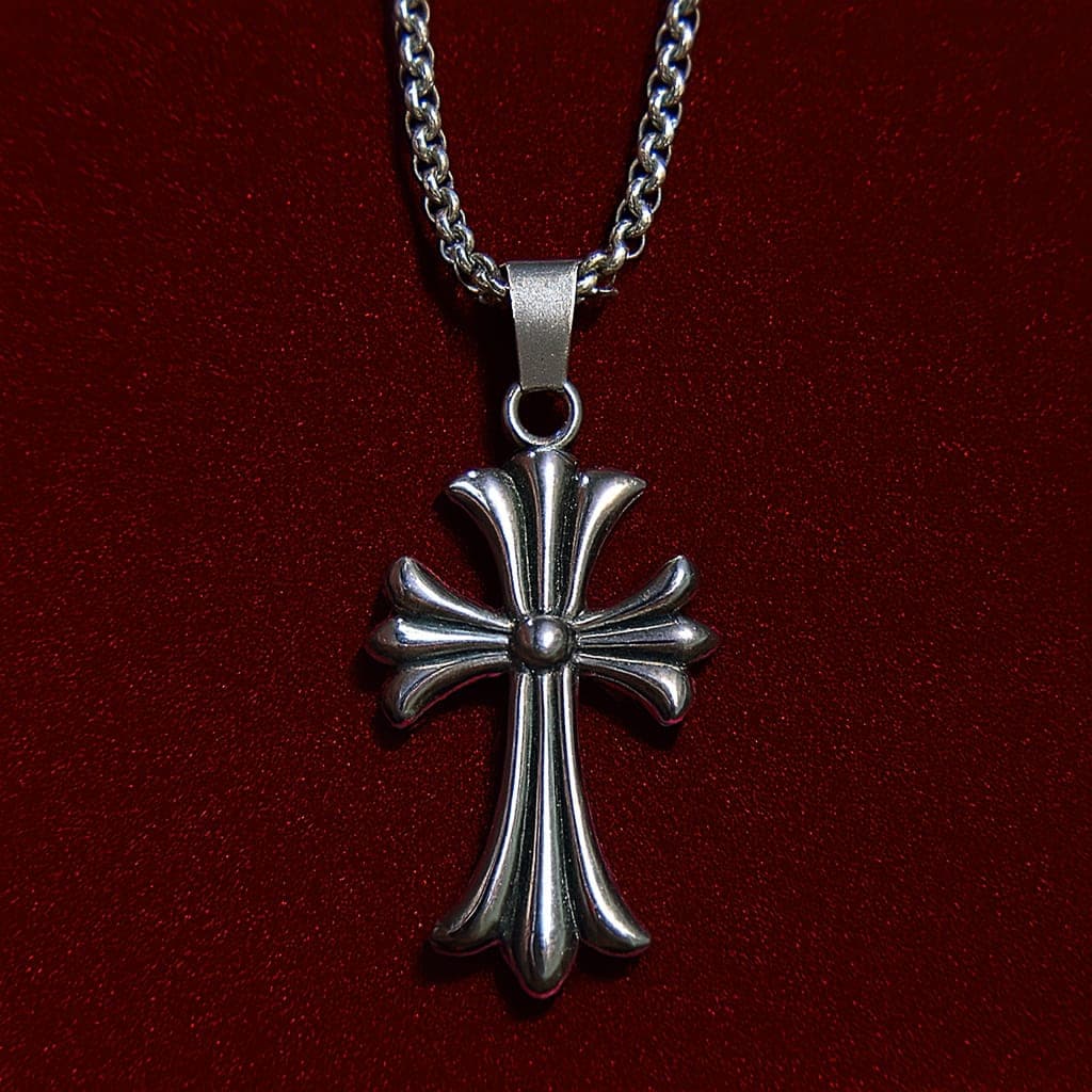 Silver-Tone Stainless Steel Cross Pendant Necklace 1