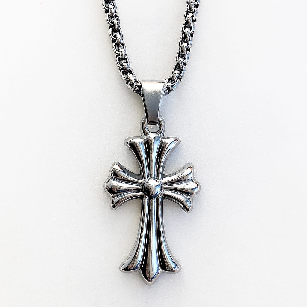 Silver-Tone Stainless Steel Cross Pendant Necklace 3