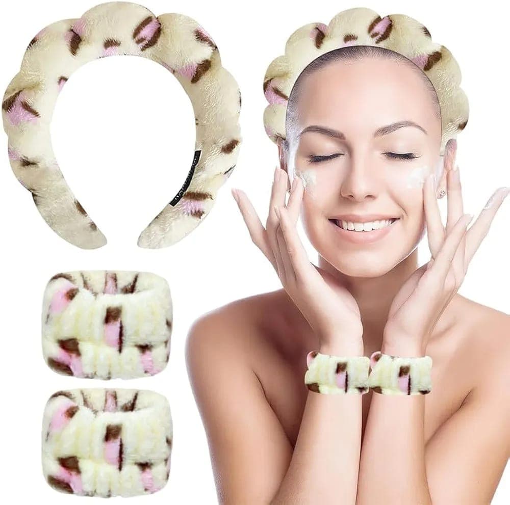 Spa Headband / Wristband And Brush Set for Washing Face, Skincare, and Makeup 4