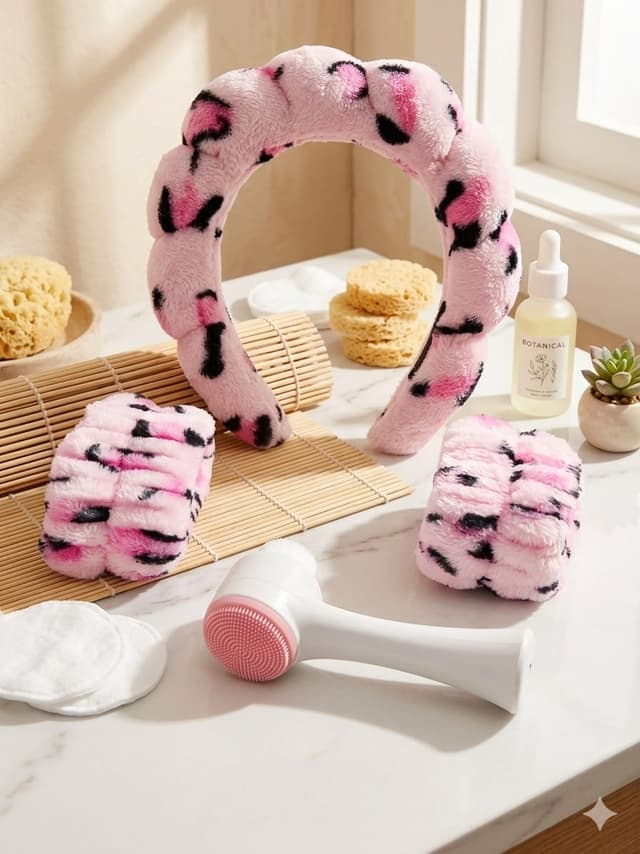 Women's Spa Headband with Wrist Wash Bands | Makeup & Face Wash Set