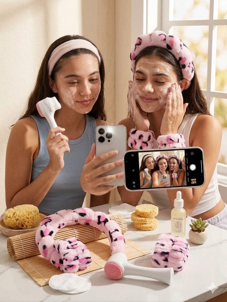 Women's Spa Headband with Wrist Wash Bands | Makeup & Face Wash Set 2