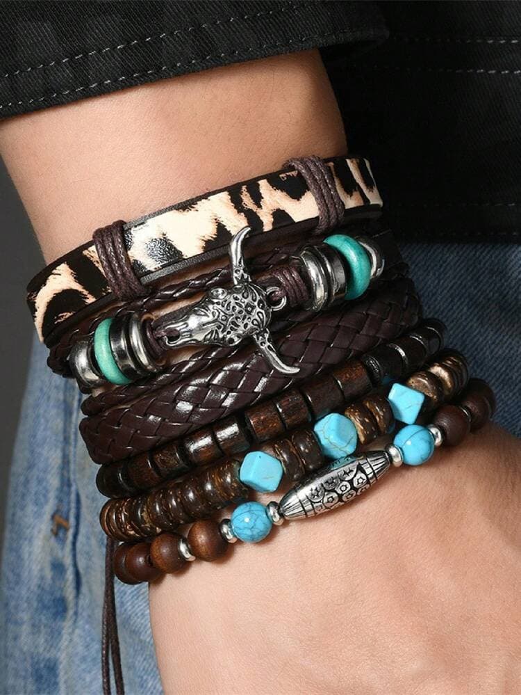 Men 6 Leather Multistrand Bracelet 4
