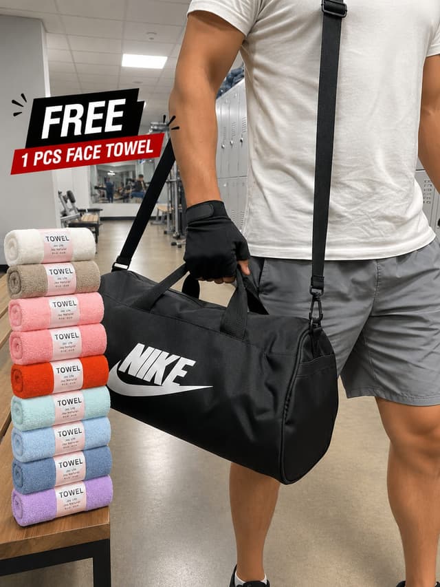 "Medium Size Nike Gym ,Travel, Laptop Duffle Bag with a Free Face Towel Combo Set."