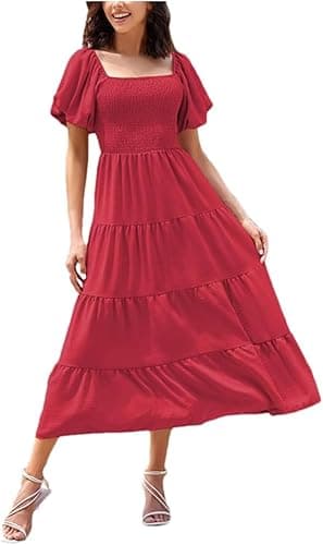 Women Summer Maxi Long Dress Backless Puff Sleeve Dress Square Neck Party Dresses for Women 5