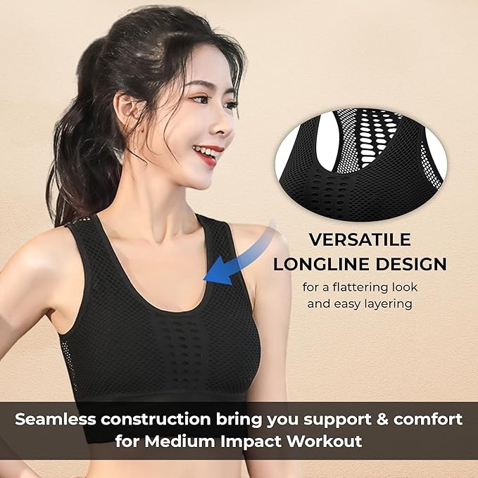 Women's Padded Crop Top Sports Bra with Mesh Racerback for GymYoga Workout Size M to 2XL 3