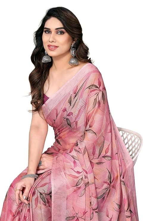 Women's Chiffon Floral Printed Saree with Blouse Piece