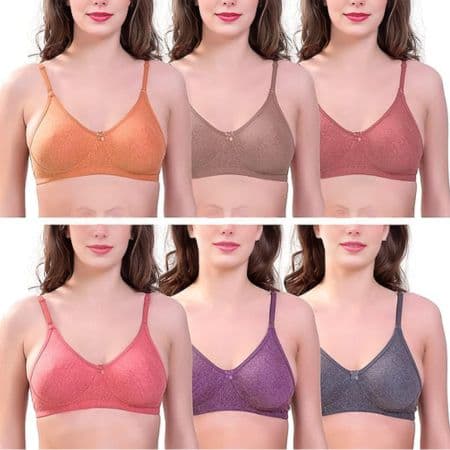 Women's Non Padded Every Day Bra ( 3 - multicolor pack), Full Cotton, a soft, breathable Fabric Everyday Normal Bras